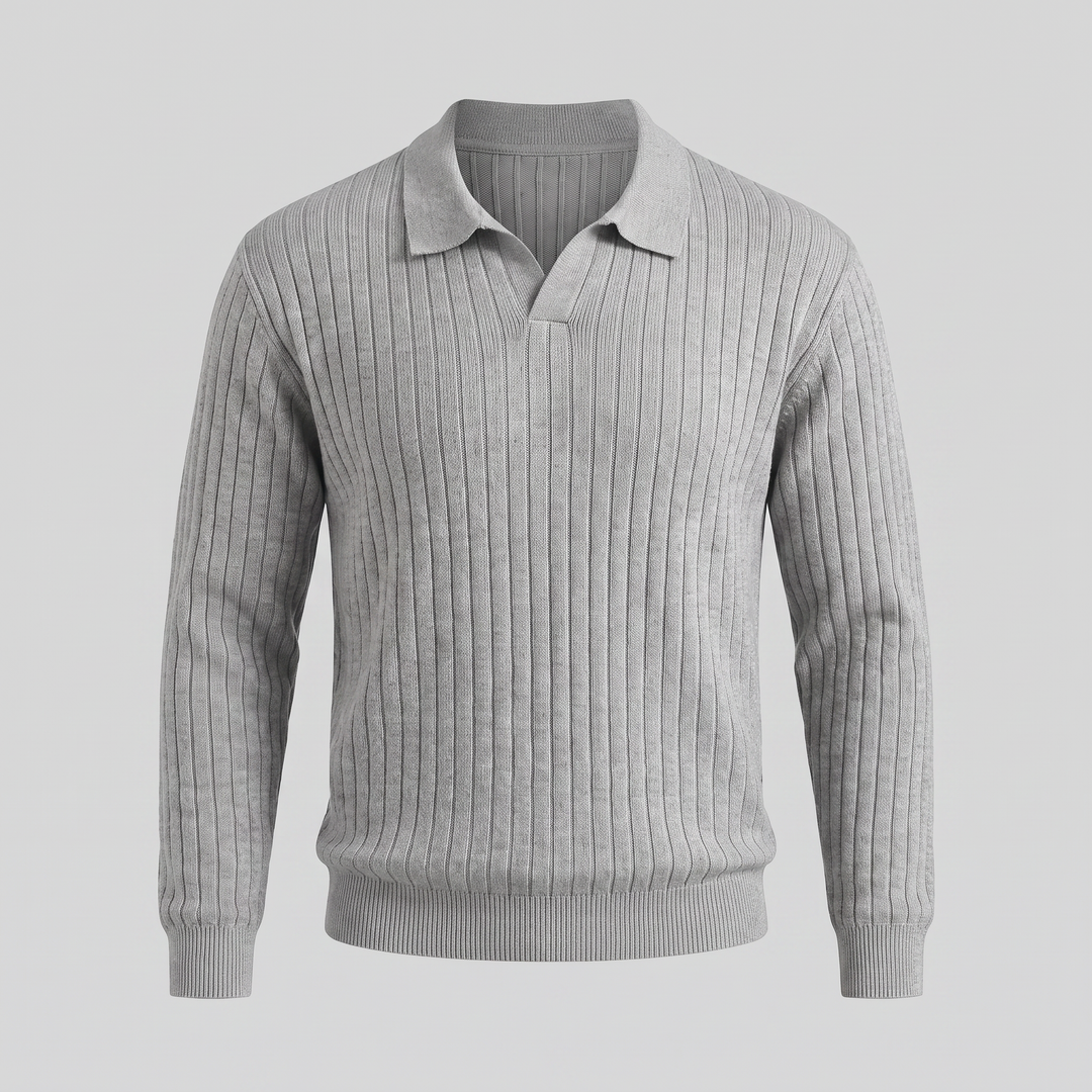 Declan | Relaxed Ribbed Knit Polo Sweater