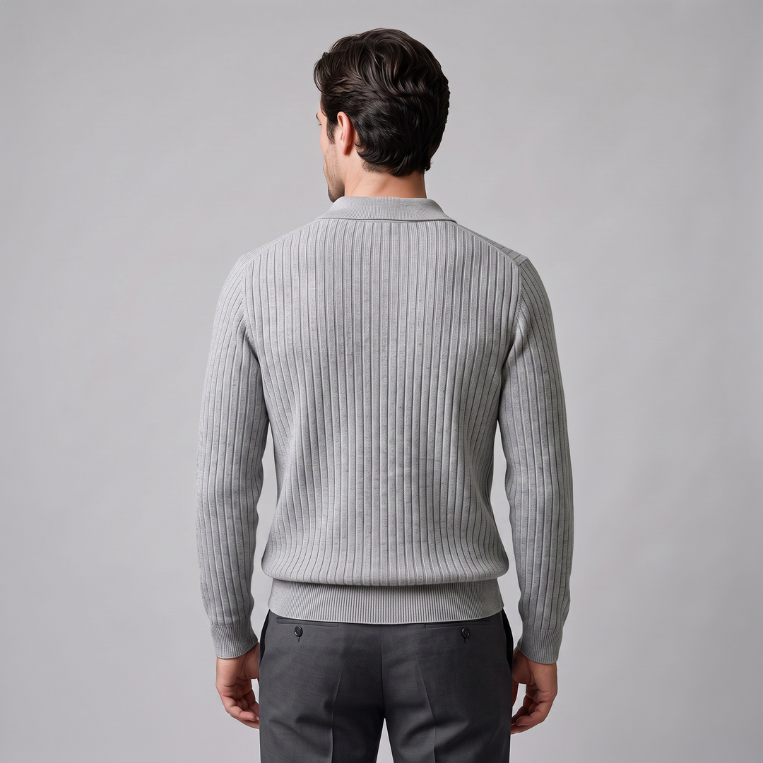 Declan | Relaxed Ribbed Knit Polo Sweater