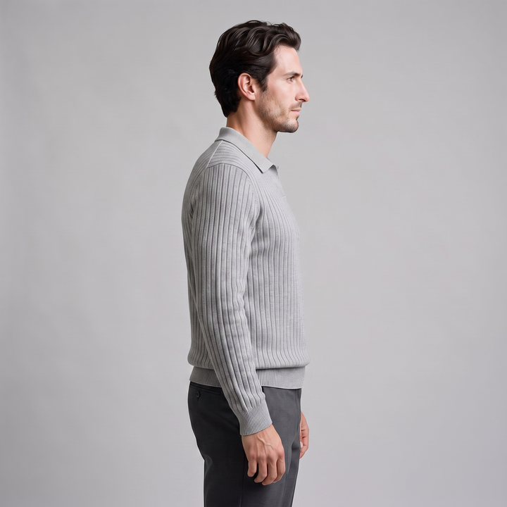 Declan | Relaxed Ribbed Knit Polo Sweater