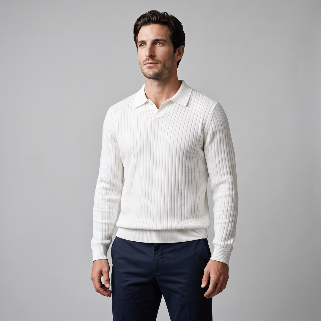 Declan | Relaxed Ribbed Knit Polo Sweater