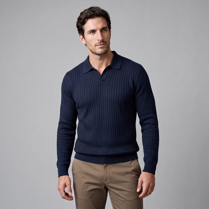 Cassius | Sharp Ribbed Knitted Polo Sweater for Men