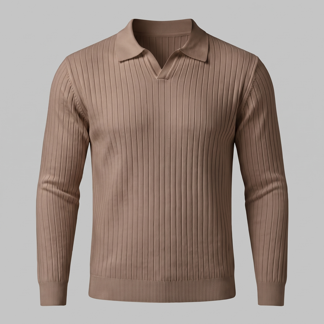 Cassius | Sharp Ribbed Knitted Polo Sweater for Men