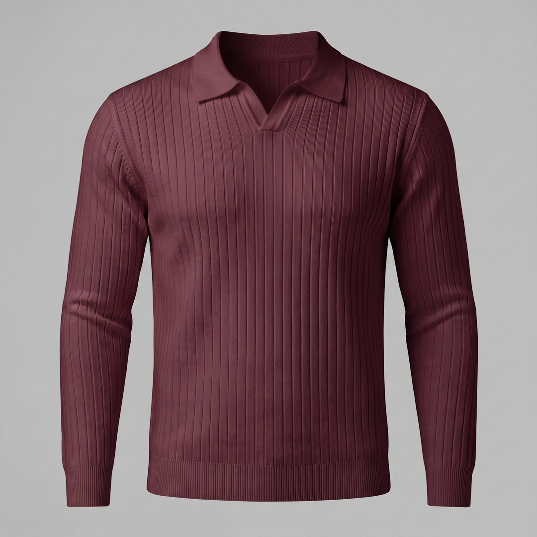 Cassius | Sharp Ribbed Knitted Polo Sweater for Men