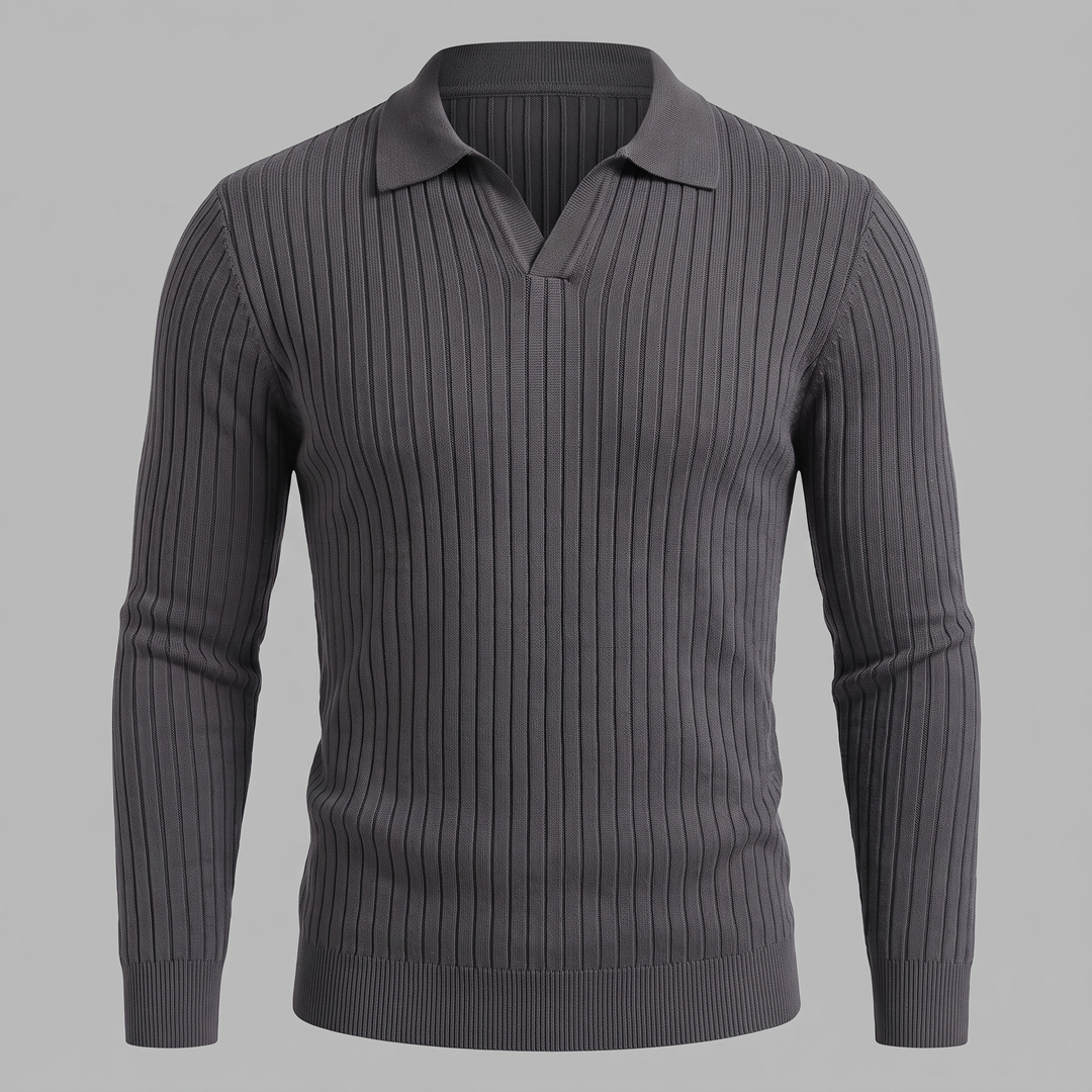 Cassius | Sharp Ribbed Knitted Polo Sweater for Men