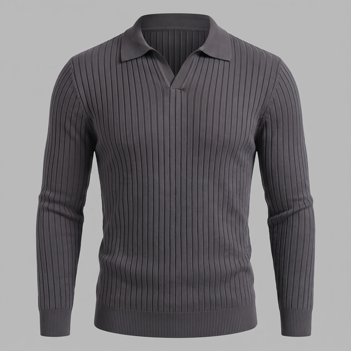 Cassius | Sharp Ribbed Knitted Polo Sweater for Men