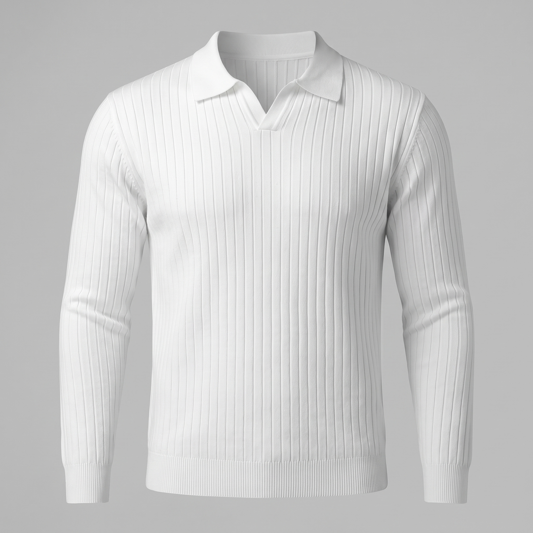 Cassius | Sharp Ribbed Knitted Polo Sweater for Men