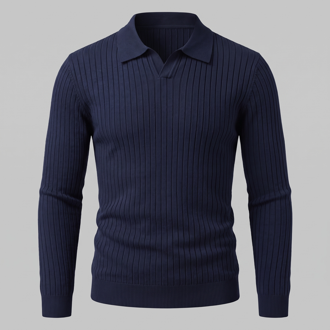 Cassius | Sharp Ribbed Knitted Polo Sweater for Men