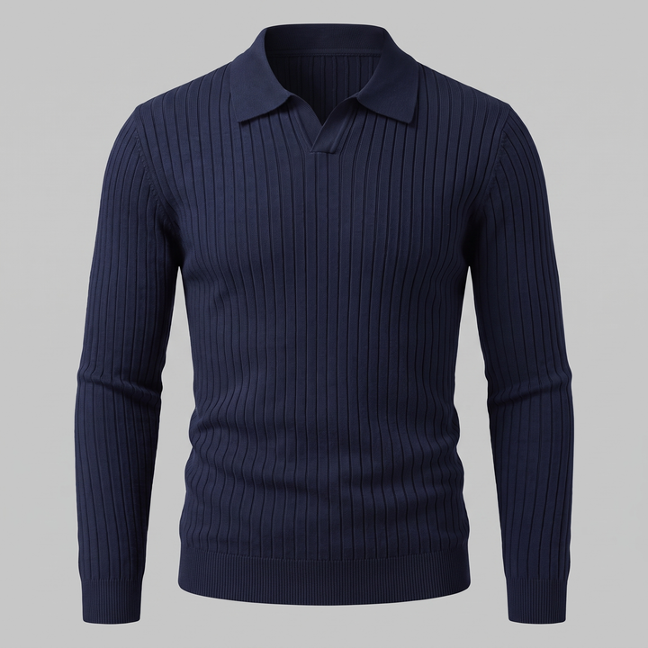Cassius | Sharp Ribbed Knitted Polo Sweater for Men