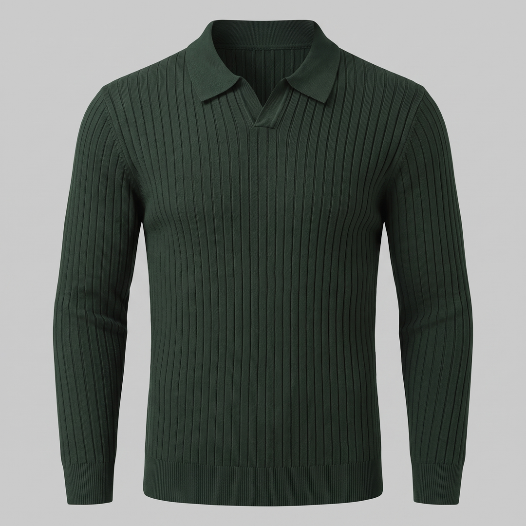 Cassius | Sharp Ribbed Knitted Polo Sweater for Men