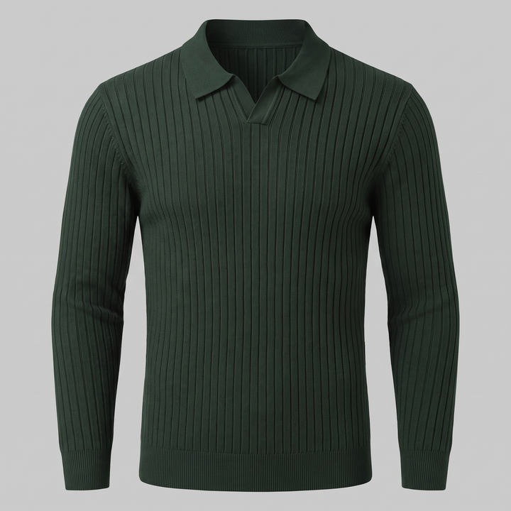 Cassius | Sharp Ribbed Knitted Polo Sweater for Men