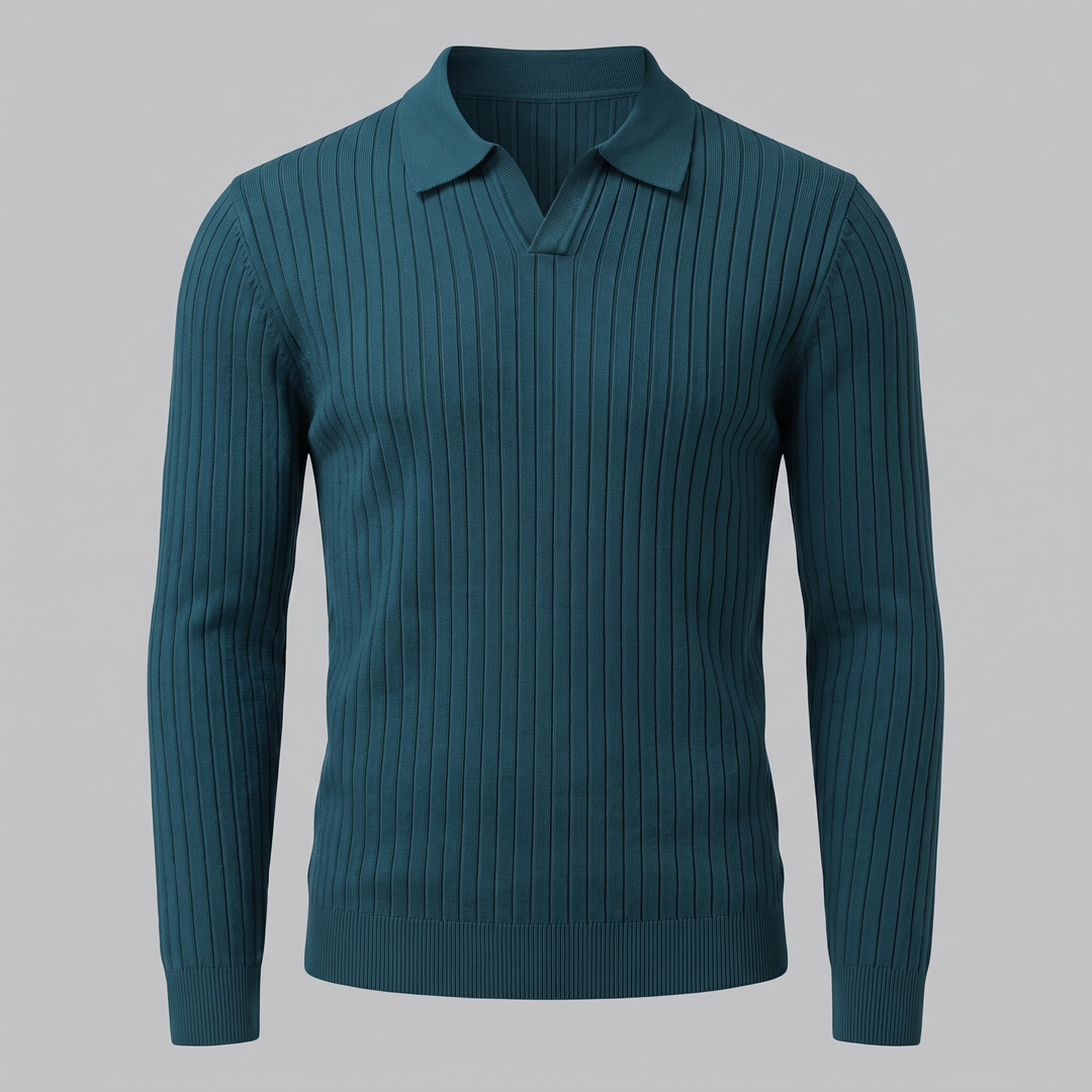Cassius | Sharp Ribbed Knitted Polo Sweater for Men