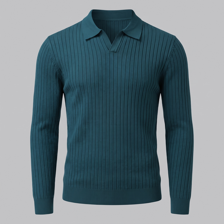 Cassius | Sharp Ribbed Knitted Polo Sweater for Men