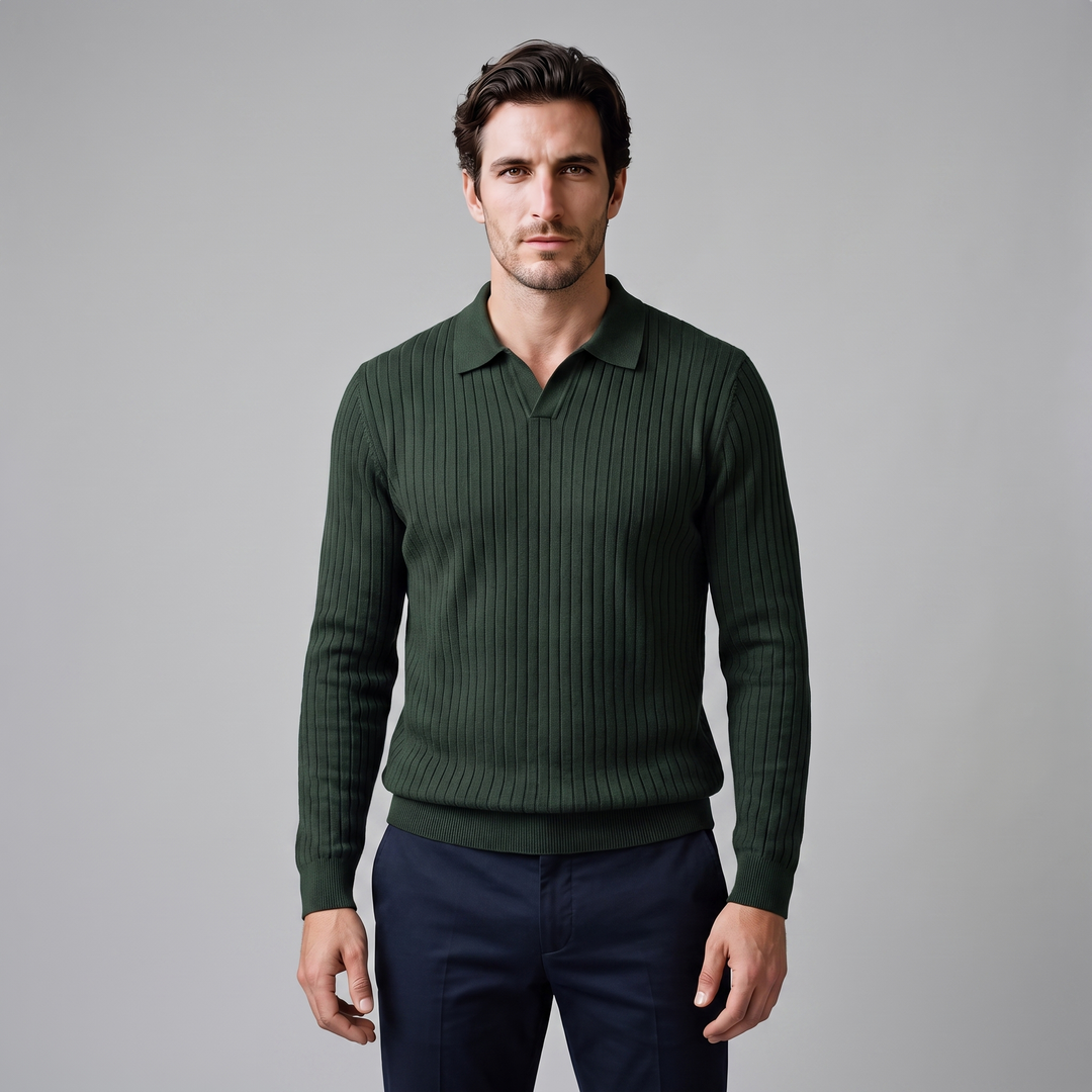 Cassius | Sharp Ribbed Knitted Polo Sweater for Men
