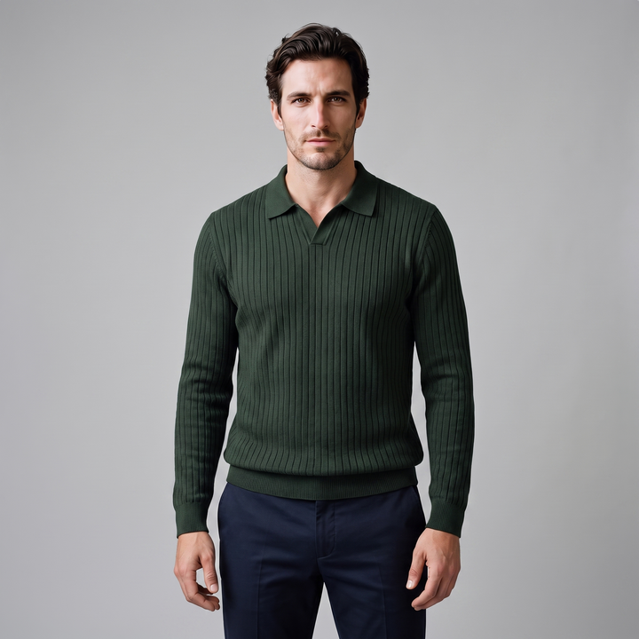 Cassius | Sharp Ribbed Knitted Polo Sweater for Men