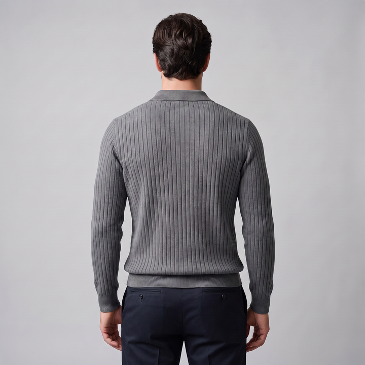 Cassius | Sharp Ribbed Knitted Polo Sweater for Men