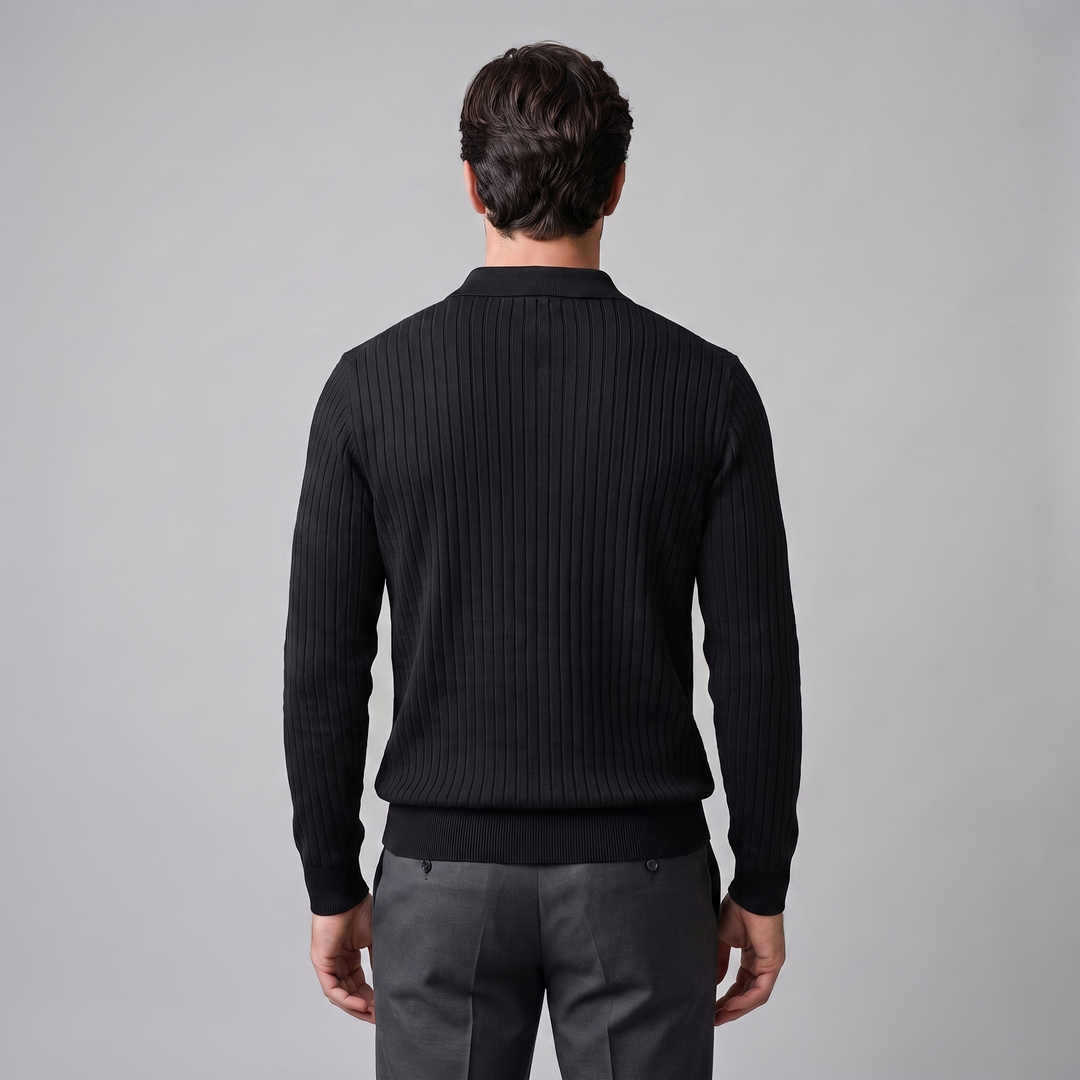 Cassius | Sharp Ribbed Knitted Polo Sweater for Men