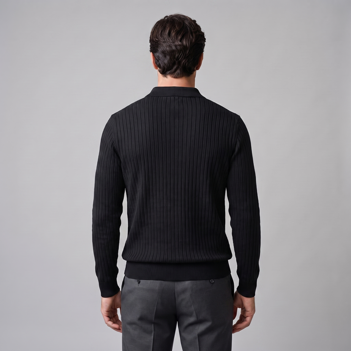 Cassius | Sharp Ribbed Knitted Polo Sweater for Men