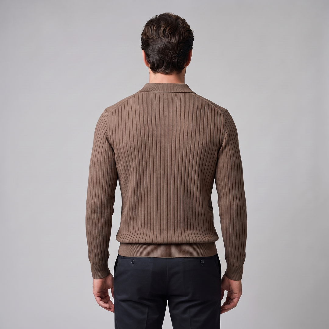 Cassius | Sharp Ribbed Knitted Polo Sweater for Men