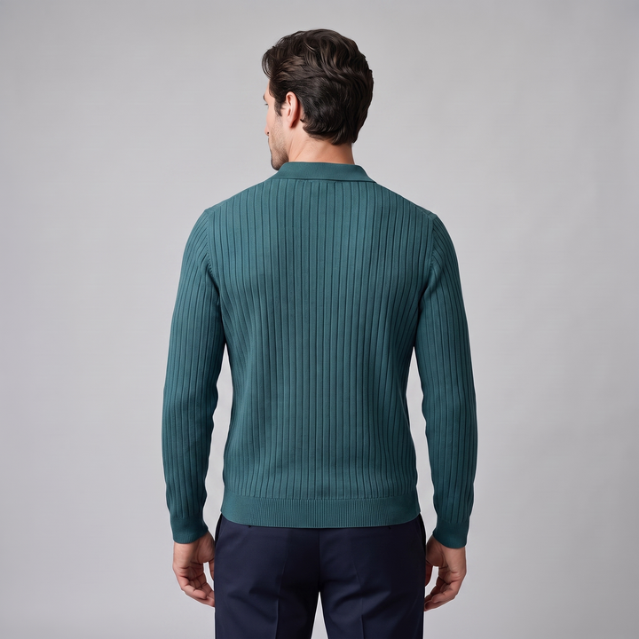 Cassius | Sharp Ribbed Knitted Polo Sweater for Men