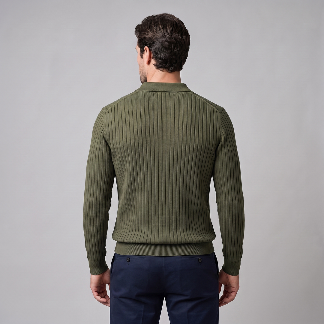 Cassius | Sharp Ribbed Knitted Polo Sweater for Men