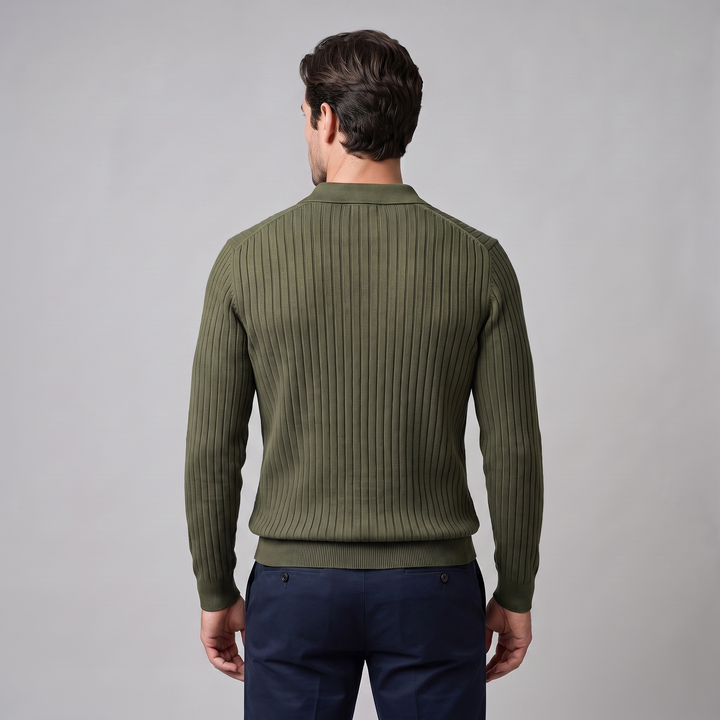 Cassius | Sharp Ribbed Knitted Polo Sweater for Men