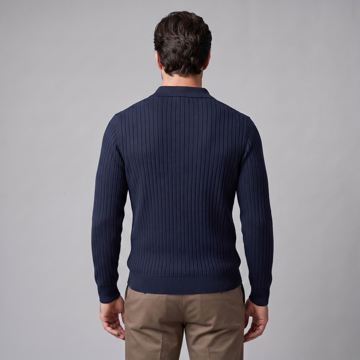 Cassius | Sharp Ribbed Knitted Polo Sweater for Men