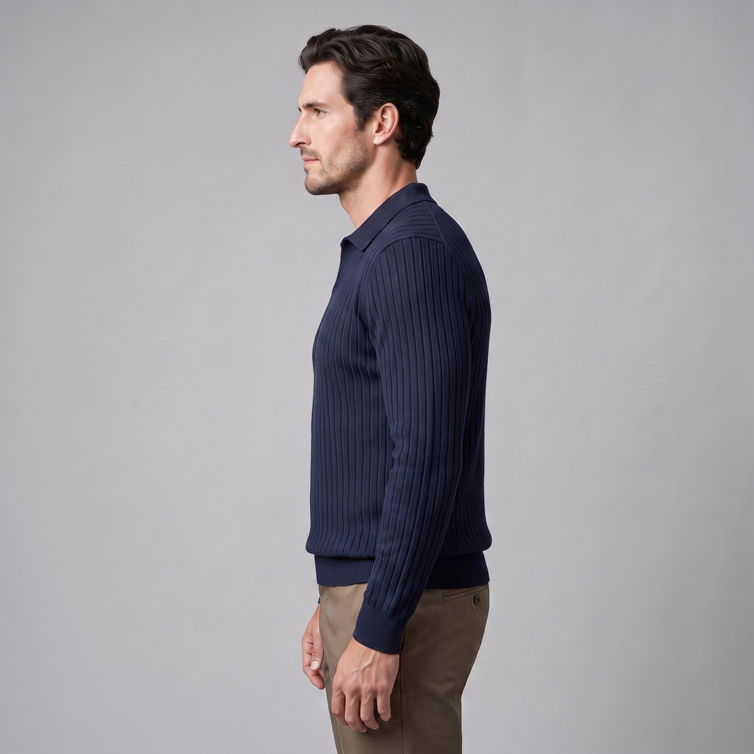 Cassius | Sharp Ribbed Knitted Polo Sweater for Men