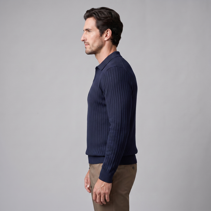 Cassius | Sharp Ribbed Knitted Polo Sweater for Men