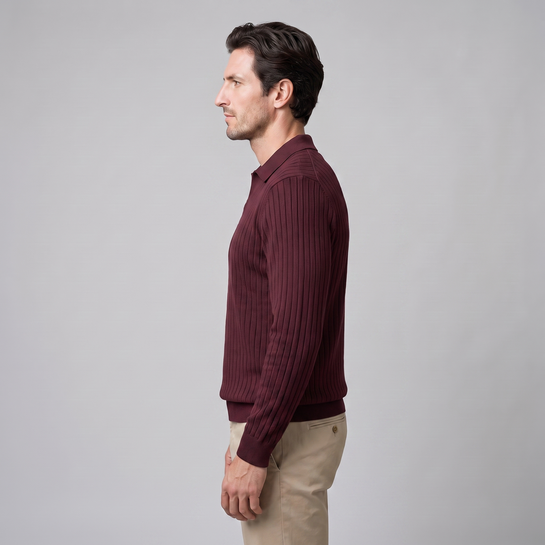 Cassius | Sharp Ribbed Knitted Polo Sweater for Men