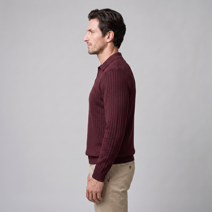 Cassius | Sharp Ribbed Knitted Polo Sweater for Men