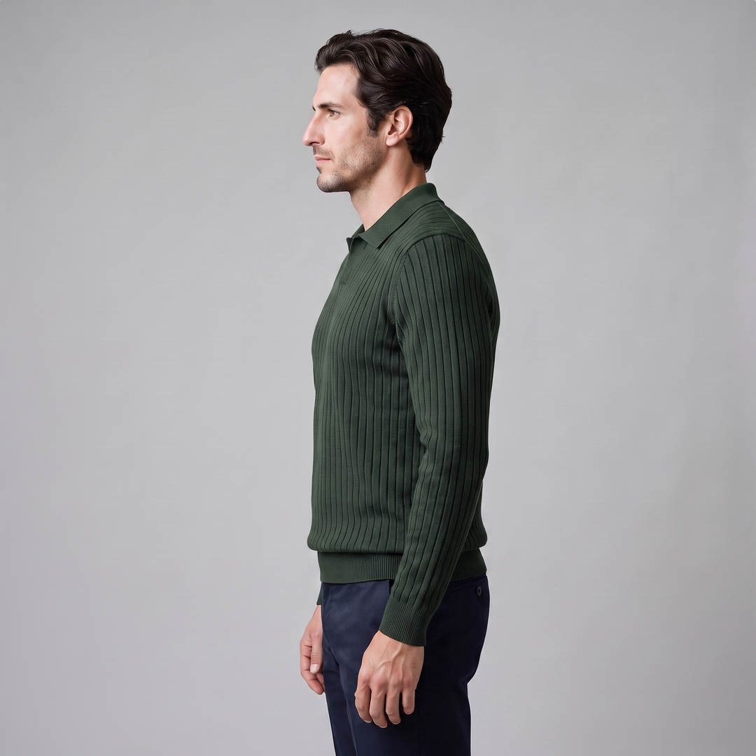 Cassius | Sharp Ribbed Knitted Polo Sweater for Men