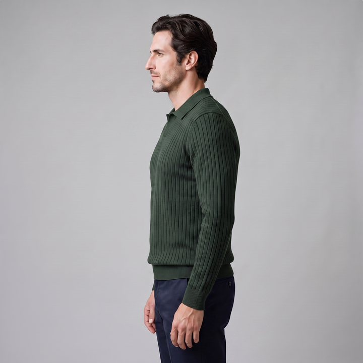 Cassius | Sharp Ribbed Knitted Polo Sweater for Men