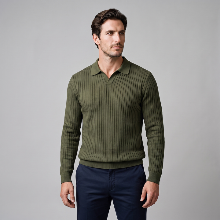 Cassius | Sharp Ribbed Knitted Polo Sweater for Men
