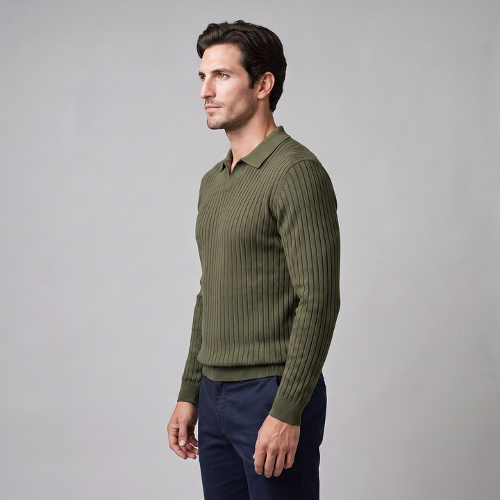 Cassius | Sharp Ribbed Knitted Polo Sweater for Men