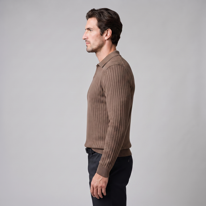 Cassius | Sharp Ribbed Knitted Polo Sweater for Men