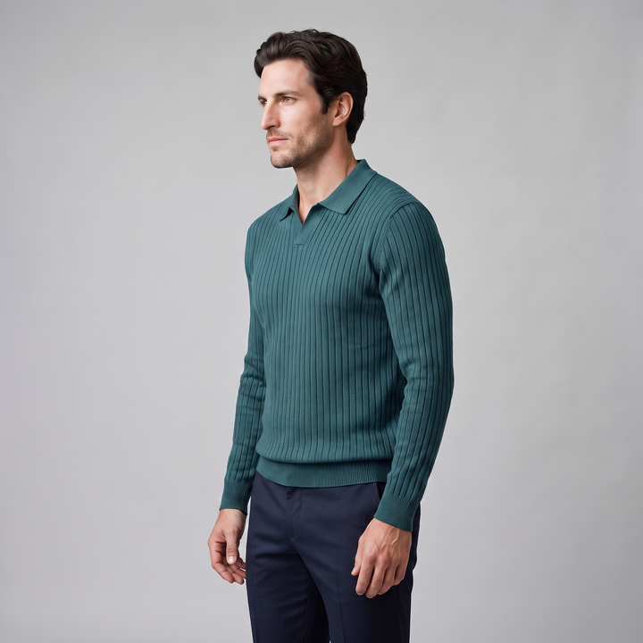 Cassius | Sharp Ribbed Knitted Polo Sweater for Men