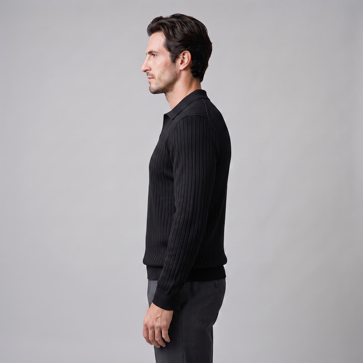 Cassius | Sharp Ribbed Knitted Polo Sweater for Men