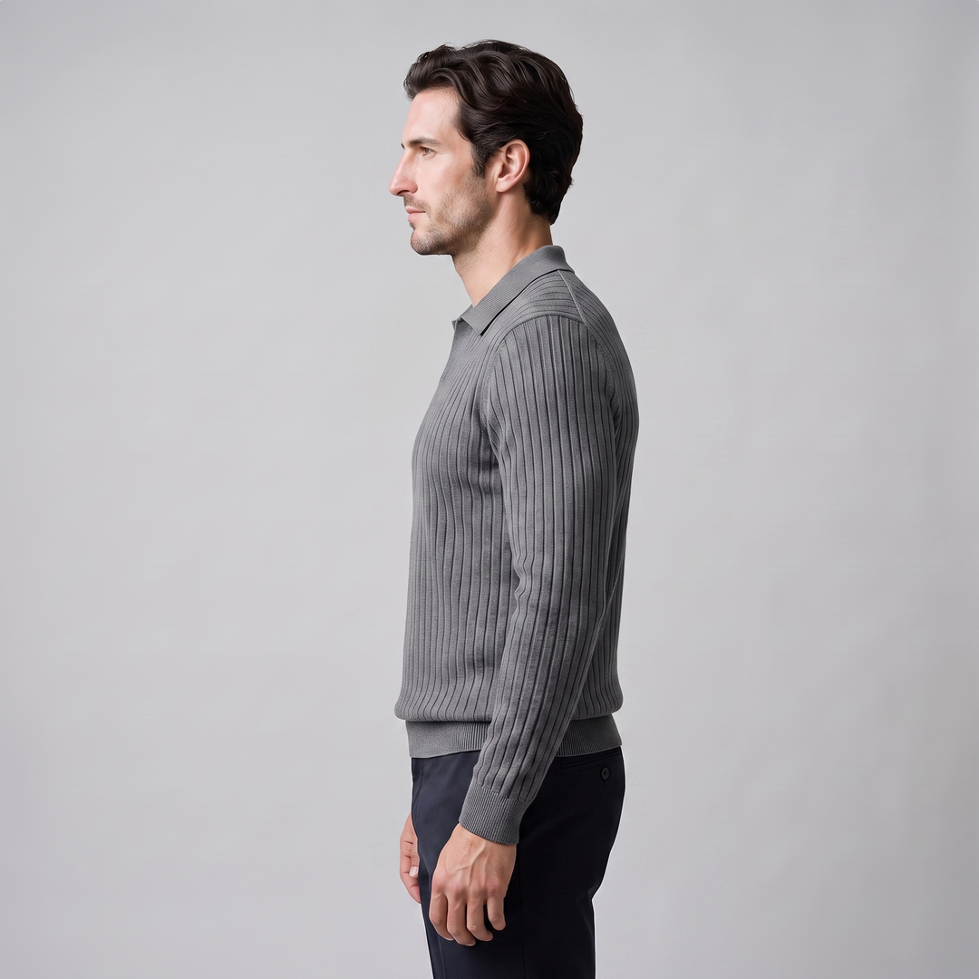 Cassius | Sharp Ribbed Knitted Polo Sweater for Men