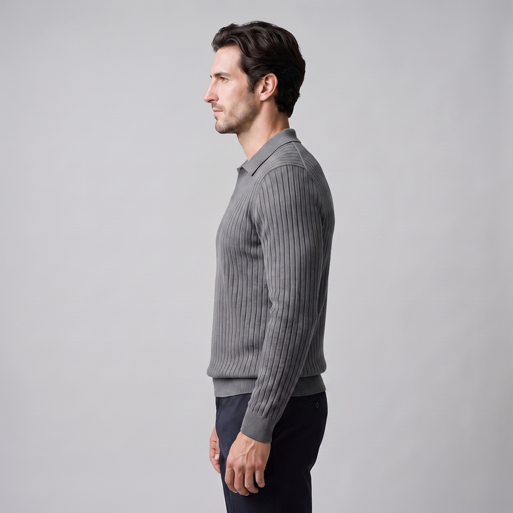 Cassius | Sharp Ribbed Knitted Polo Sweater for Men