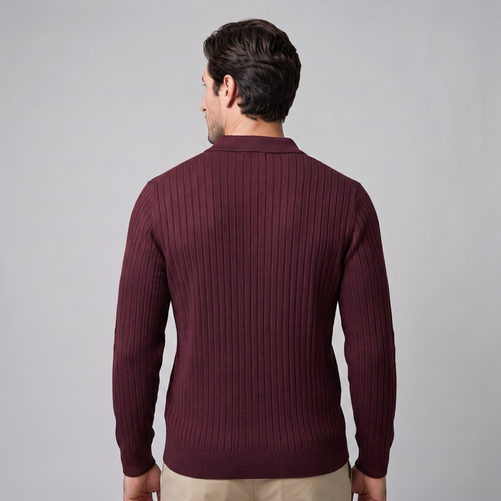 Cassius | Sharp Ribbed Knitted Polo Sweater for Men