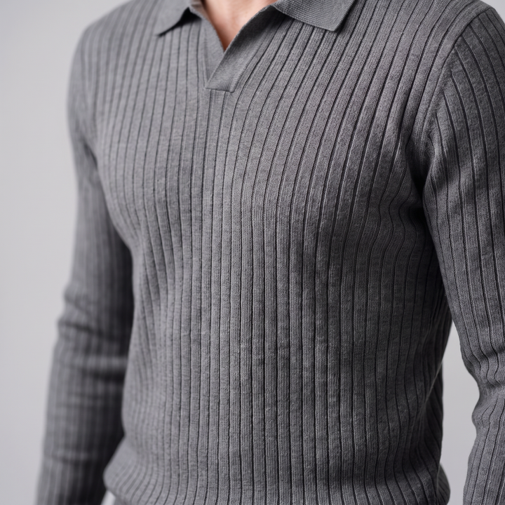 Cassius | Sharp Ribbed Knitted Polo Sweater for Men