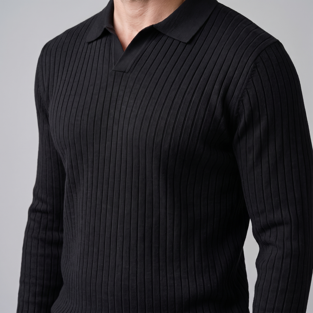 Cassius | Sharp Ribbed Knitted Polo Sweater for Men