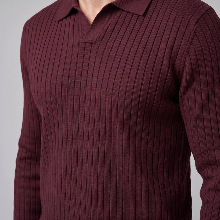 Cassius | Sharp Ribbed Knitted Polo Sweater for Men