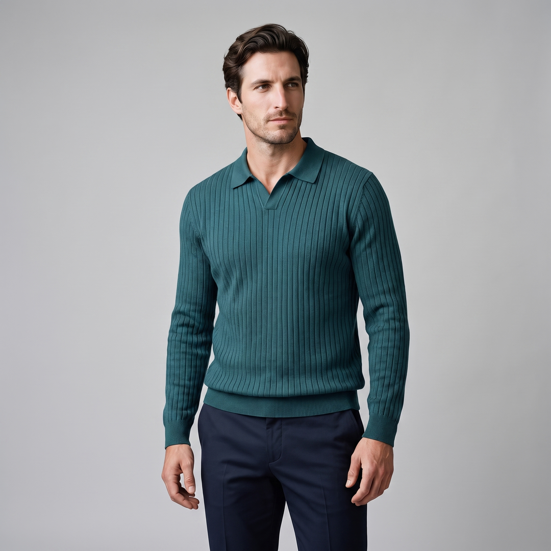 Cassius | Sharp Ribbed Knitted Polo Sweater for Men