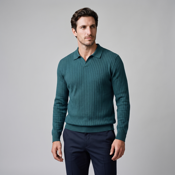 Cassius | Sharp Ribbed Knitted Polo Sweater for Men