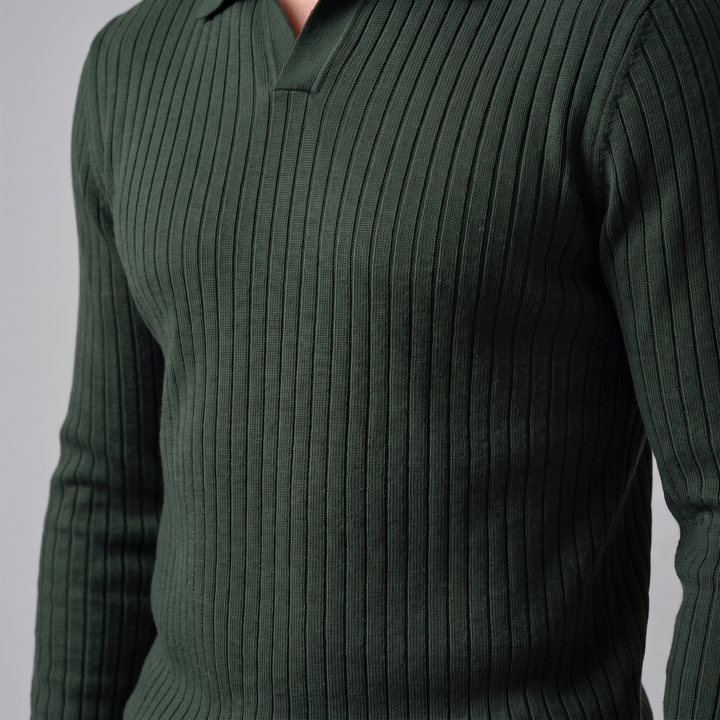 Cassius | Sharp Ribbed Knitted Polo Sweater for Men