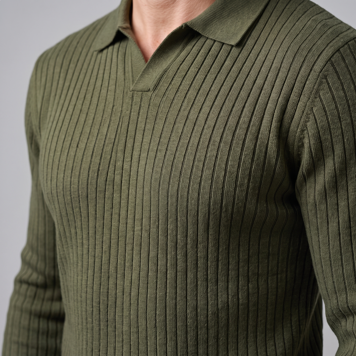 Cassius | Sharp Ribbed Knitted Polo Sweater for Men