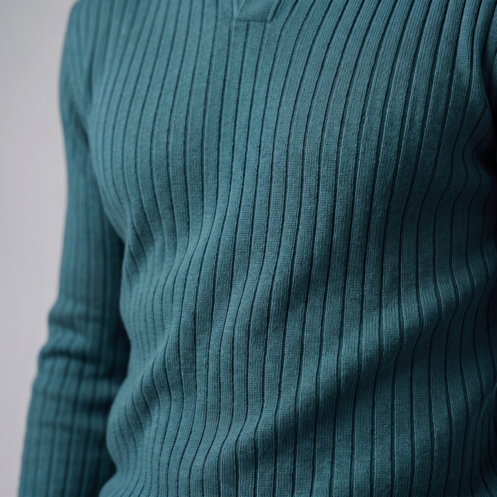 Cassius | Sharp Ribbed Knitted Polo Sweater for Men