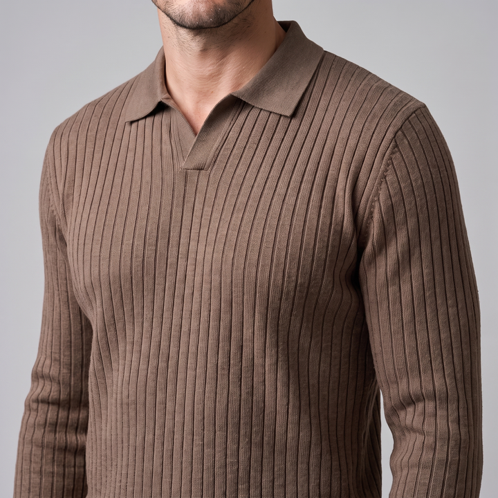 Cassius | Sharp Ribbed Knitted Polo Sweater for Men