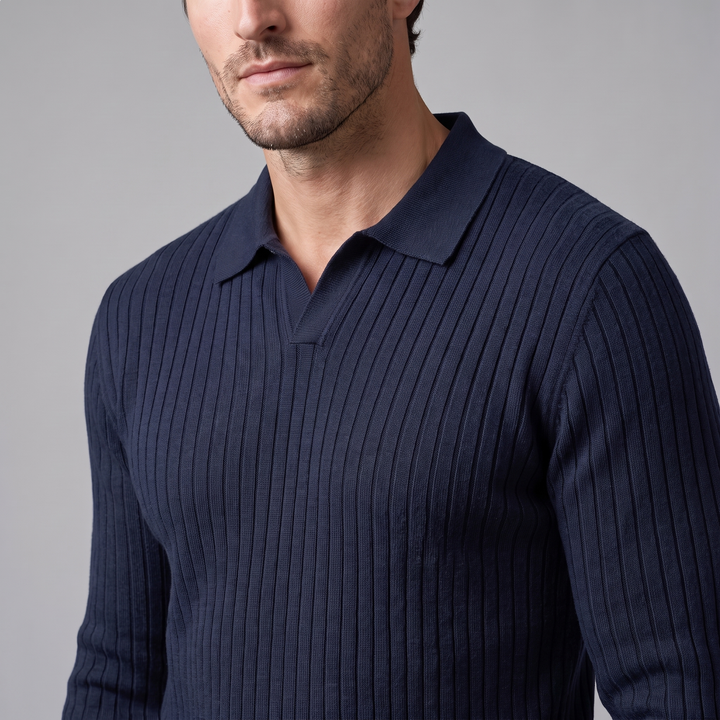 Cassius | Sharp Ribbed Knitted Polo Sweater for Men